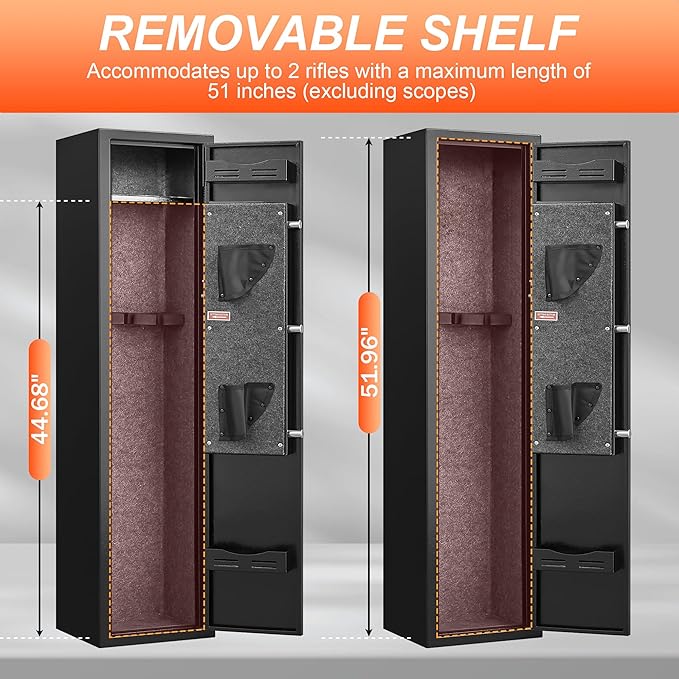Marcree 2-3 Small Gun Safe for Rilfe and Shotgun, Digital Gun Cabinet for Home, Rifle Gun Safe with Removable Shelf, 180° Quick Access Gun Locker with Alarm & Mute System, 51.96" H