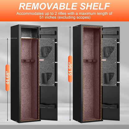 Marcree 2-3 Small Gun Safe for Rilfe and Shotgun, Digital Gun Cabinet for Home, Rifle Gun Safe with Removable Shelf, 180° Quick Access Gun Locker with Alarm & Mute System, 51.96" H