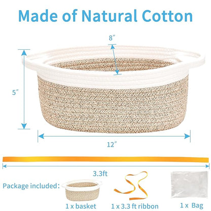 ABenkle Small Basket with Gift Bags and Ribbons, Empty Gift Baskets for Mother's Day, Decorative Boho Rope Woven Nursery Storage Organizer Toy Baskets with Handle for Baby Showers, 12"X 8" X 5"