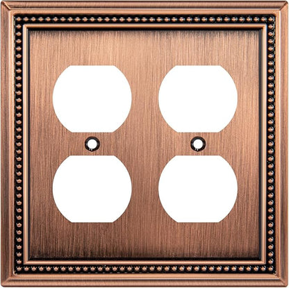 Henne Bery Sunken Pearls Heavy Duty Decorative Wall Plate Switch Plate Outlet Cover (Double Duplex, Antique Copper)