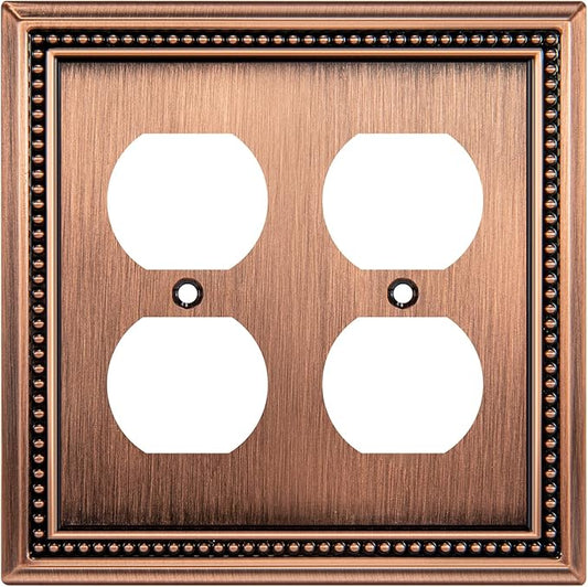 Henne Bery Sunken Pearls Heavy Duty Decorative Wall Plate Switch Plate Outlet Cover (Double Duplex, Antique Copper)