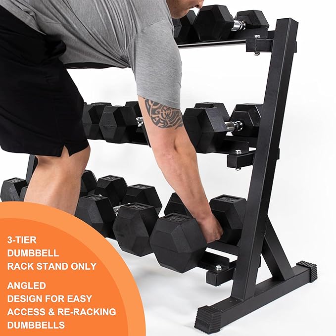 Dumbbell Rack Adjustable 3-Tier Weight Stand for Home Gym, 1100LB Capacity Heavy Duty Weight Storage Rack for Dumbbells, Kettlebells