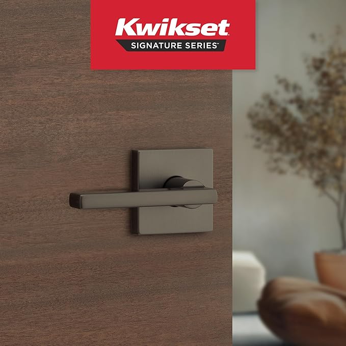 Kwikset Halifax Interior Square Passage Door Handle, Lever for Closet and Hallway Doors, Reversible Non-Locking Handle Lever, Gunmetal