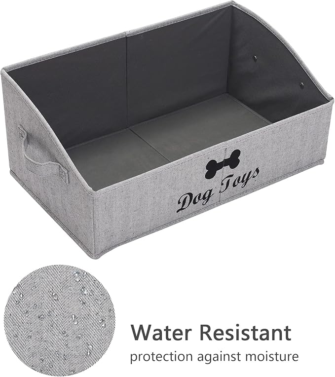 Geyecete dog toy basket Large dog toy bin dog toy box storage box - Foldable Fabric Trapezoid Organizer Boxes with Handle, Collapsible Basket for Dog Toys (Striped Gray-DOG)
