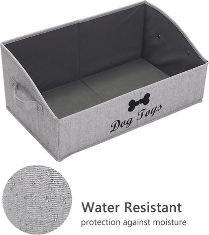Geyecete dog toy basket Large dog toy bin dog toy box storage box - Foldable Fabric Trapezoid Organizer Boxes with Handle, Collapsible Basket for Dog Toys (Striped Gray-DOG)