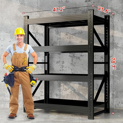 3000LBS Garage Storage Shelves, 48" W Garage Shelving Heavy Duty Adjustable Shelving Unit, 4 Tier Metal Utitly Shelves Industrial Shelving for Warehouses,Basement,Black