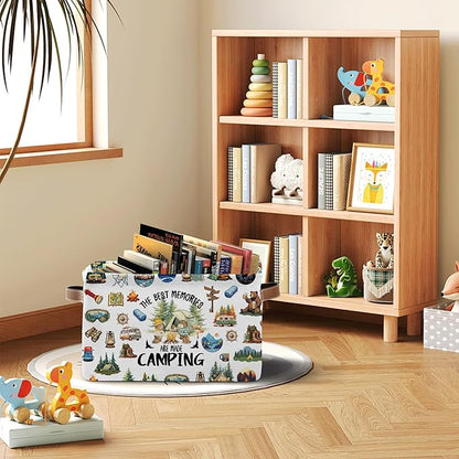 Camping Rectangle Storage Basket - Camping Themed Collapsible Storage Baskets with Handles - Camp out in the Wild Storages Bin for Kids Clothes, Gifts, Books, Toys