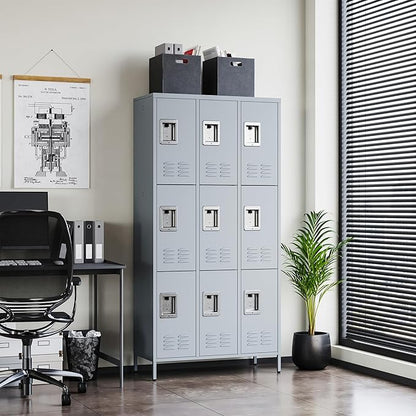 Letaya Metal Lockers for Employees-9 Door Storage Locker with Shelves and Lockable Steel Cabinet for School,Gym,Office,Staff (Gray, 9 Door)