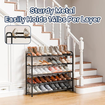 ENJOYBASICS Expandable Shoe Rack, 32.8'' Wide - 5 Tier Adjustable Shoe Organizer Shelf for Closet, 20 Pairs Black Metal Free Standing Shoe Rack Storage for Garage, Entryway