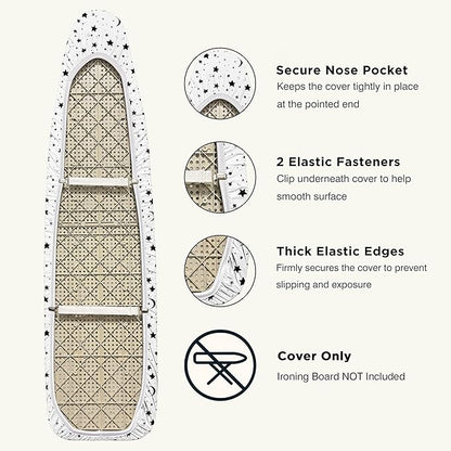 Ironing Board Cover and Pad 15"x54" Extra Thick Natural Cotton, Scorch and Stain Resistant Padding, Standard Size Iron Board Cover with Fasteners Heavy Duty Elastic Edge, Heatproof Nightfall