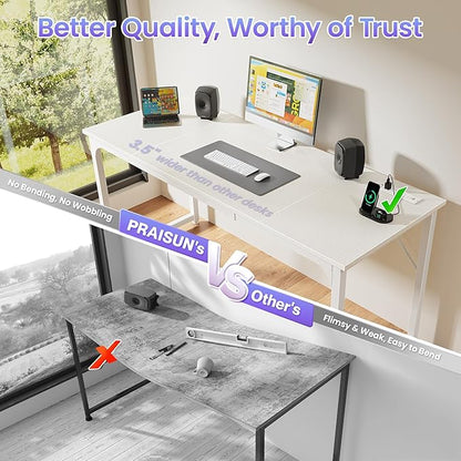 PRAISUN 63 X 24 Inch Office Computer Desk with Power Outlets and USB-C Port, Larger and Longer Gaming Desk, for Home Office, Study, Writing Work from Home Table, Metal Frame, Rustic Brown
