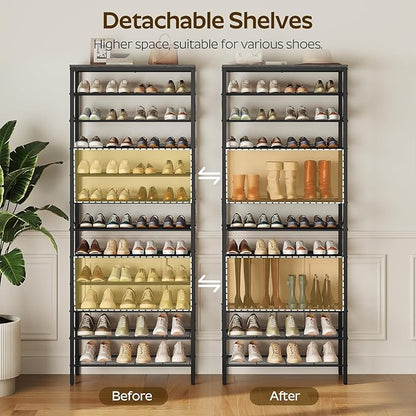 12 Tier Shoe Rack, Large Capacity Shoe Storage Organizer Holds 48 Pairs, Sturdy and Stable, for Entryway, Hallway, Closet, Dorm Room, Charcoal and Black SS12BC