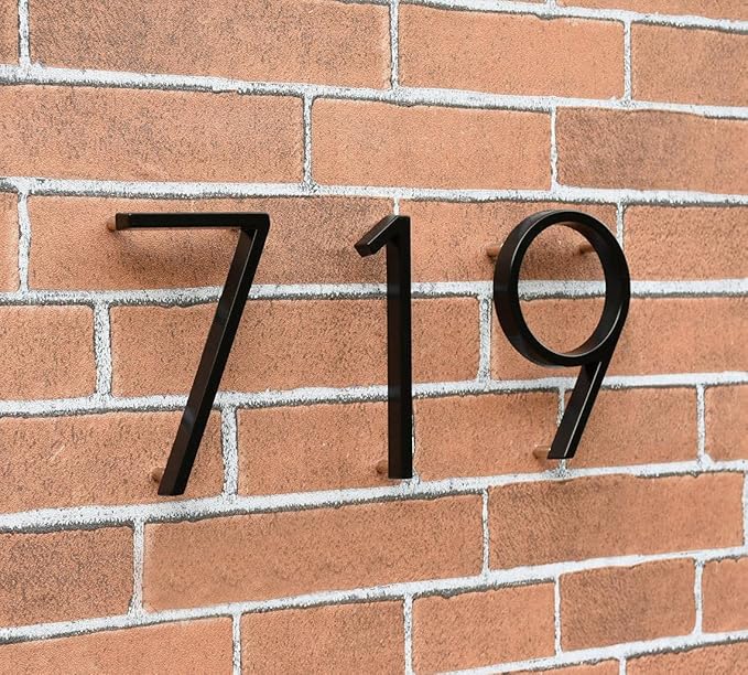 5" Stainless Steel Floating House Number, Metal Modern House Numbers, Mailbox Decor Number with Nail Kit, Coated Black, 911 Visibility Signage (B)