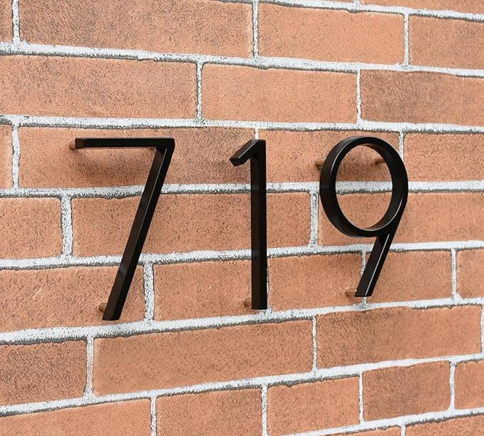 5" Stainless Steel Floating House Number, Metal Modern House Numbers, Mailbox Decor Number with Nail Kit, Coated Black, 911 Visibility Signage (C)