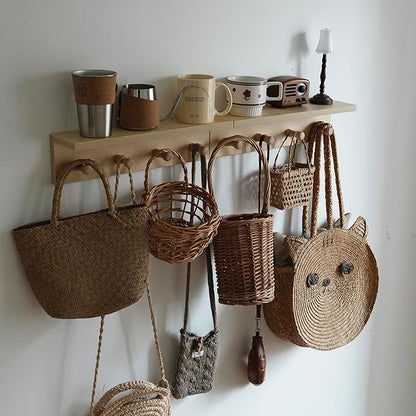 Entrance Coat Rack ，Coat Hooks, Wall-Mounted Wooden Hook Rack, Wall-Mounted Shelves are Very Suitable (Birch Color Finish—A-1)