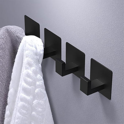VAEHOLD 6 Pack Adhesive Towel Hooks, Heavy Duty Wall Hooks Aluminum Black Hooks for Hanging Coat, Hat, Towel, Robe, Clothes, Shower Hook for Door, Office, Kitchen, Bathroom (Black)