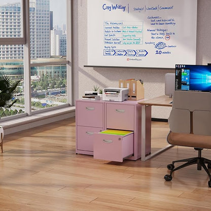 Pink Under Desk File Cabinet, 2 Drawer Locking Cabinet for Home Office, Letter Size - Assembly Required