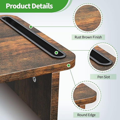 Zimilar Dual Monitor Stand Riser, Monitor Stand with Adjustable Length and Angle, Wood Monitor stand for desk, Monitor Riser for 2 monitors with Storage Space(Rust Brown Large)