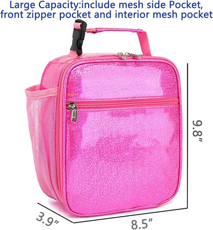 FlowFly Kids Lunch box Insulated Soft Bag Mini Cooler Back to School Thermal Meal Tote Kit for Girls, Boys, PU Pink