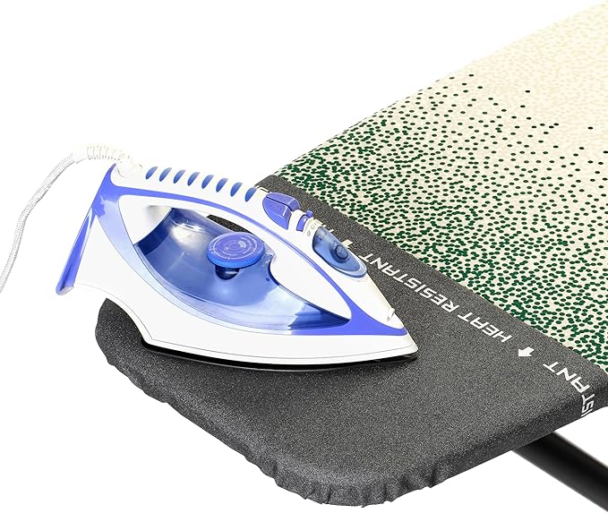 Brabantia - Ironing Board D - Heat-Resistant Steam Iron Zone - Adjustable Height - Non-Slip Rubber Feet -100% Fairtrade Cotton Cover with Foam Layer - Foldable XL Board - New Dawn - Size D(53 x 18 in)