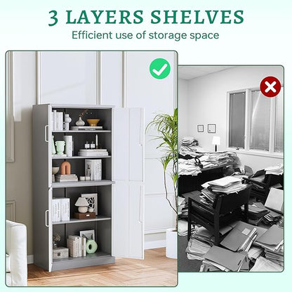 Letaya Metal Storage Cabinet with Lock Door, Adjustable Shelf Steel Cabinets for Office, Home,Pantry,Kitchen,Garage Utility Cabinet (4 Door-White&Gray)