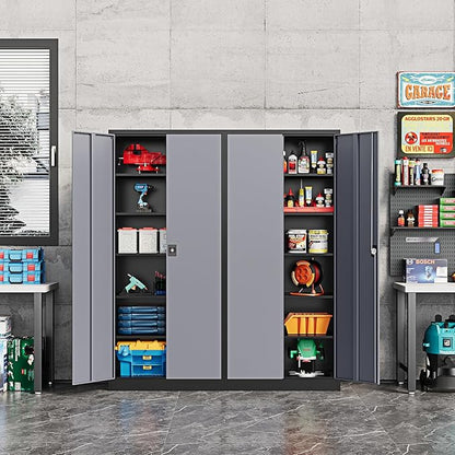 71” Tall Metal Storage Cabinet- Steel File Cabinets with Lockable Doors and Adjustable Shelves-Black&Gray Steel Storage Cabinet for Home,Kitchen, School, Office, Garage