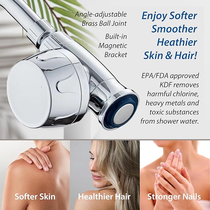 AquaCare Magneton 8-setting Magnetic Docking Hand Shower with Built-in Shower Filter - On/Off Filtration Modes, Instant Cartridge Reload, Stay-Clean KDF Cartridge, 6 ft. Steel Hose, Chrome Finish