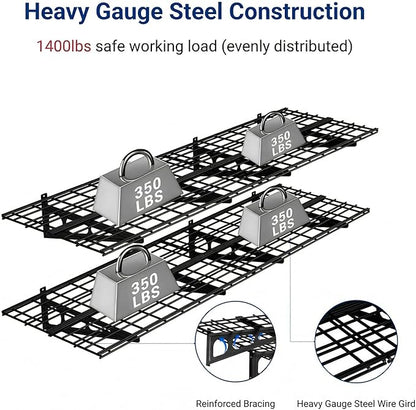 FLEXIMOUNTS 2-Pack 2x6ft Garage Shelving 24-inch-by-72-inch Heavy Duty Wall Mounted Shelves Garage Storage Rack Floating Shelves, 1400lbs Load Capacity, Black, Classic Series