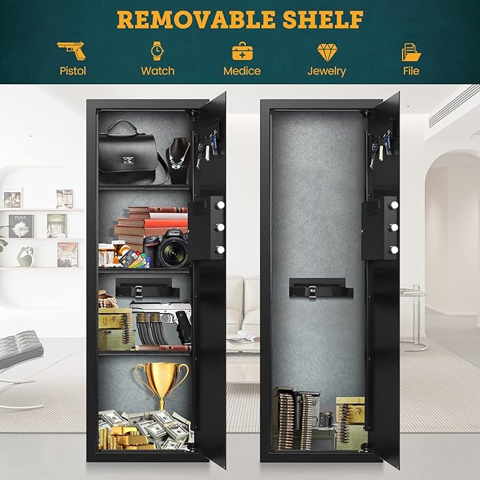 43.3'' Tall Fireproof Wall Safe Between Stud, Heavy Duty Flush In Wall Safe With Digital Keypad & Removable Shelf, Hidden Gun Safe, Security Home Wall Safes For Storage Firearms Money Medicine