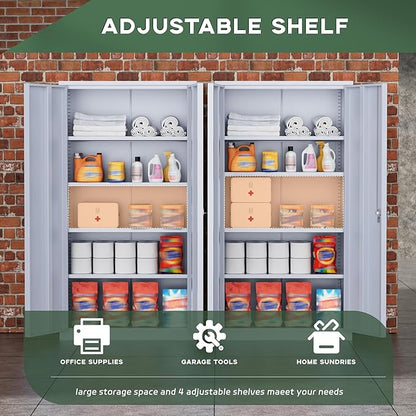 Greenvelly Metal Storage Cabinet with Locking Doors, 72" Dark Grey Lockable Storage with Adjustable Shelves, Steel Tool Cabinet for Home Office, Garage (36" x 18")