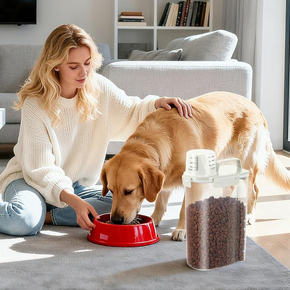 3-5Lbs Airtight Small Cat Dog Pet Food Storage Containers BPA Free, with Large Pour Spout/1 Measuring Cup/ 4 Safety Locks and Double-layer Silicone Strip (Off White 2Pack)