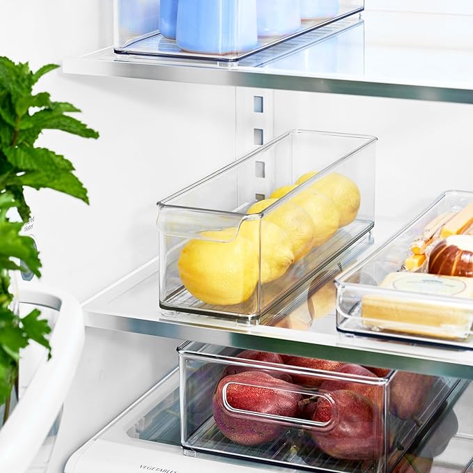 iDesign Stackable Fridge Storage Bin with Handle - Ideal for Fridge and Freezer, Clear, Made in USA