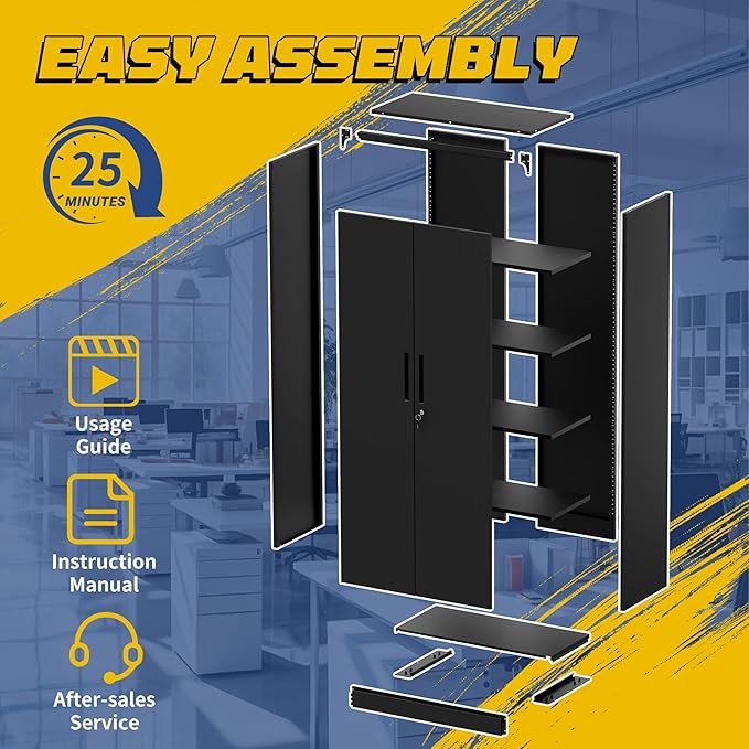 Metal Storage Cabinet with Doors and Adjustable Shelves, 73" Steel Garage Storage Cabinets with Wheels, Locking Tool Cabinet Utility Cabinets for Garage,Bathroom,Kitchen,Home Office,School