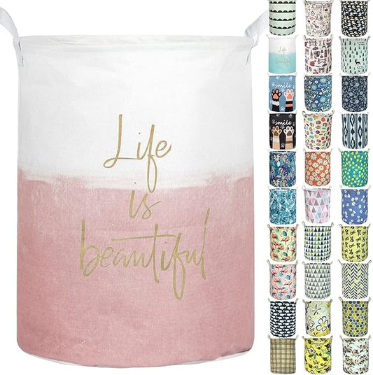 Merdes 19.7’’ Waterproof Foldable Laundry Hamper, Dirty Clothes Laundry Basket, Linen Bin Storage Organizer for Toy Collection (Life Pink)
