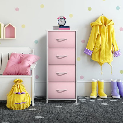Sorbus Dresser Storage Tower, Organizer Drawers for Closet Boys & Girls Bedroom, Bedside Furniture, Chest for Home, College Dorm, Steel Frame, Wood Top, Fabric Bins(Pink)