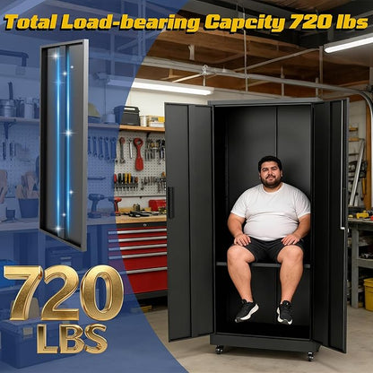 Metal Storage Cabinet with Doors and Adjustable Shelves, 73" Steel Garage Storage Cabinets with Wheels, Locking Tool Cabinet Utility Cabinets for Garage,Bathroom,Kitchen,Home Office,School