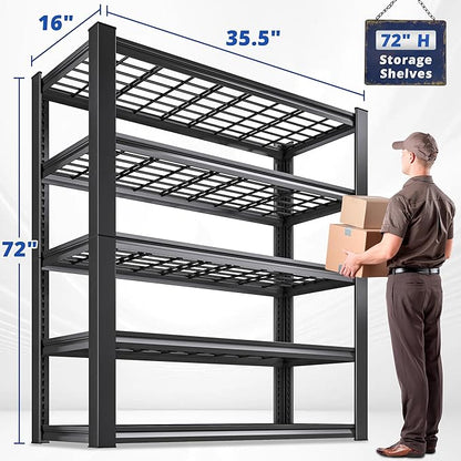 REIBII 2-Pack Commercial Heavy Duty Shelving, 3010 LBS Capacity per Shelf 72" H Industrial Storage Rack, 5-Tier Adjustable Boltless Rivet Metal Shelving Unit for Warehouse Garage Workshop Retail Store