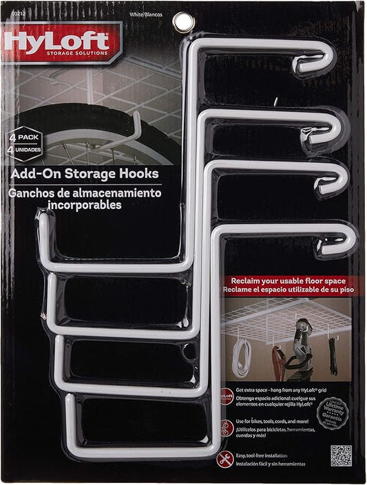 HyLoft 00212 Add-On Storage Hook Accessory for HyLoft Model-540 Ceiling Rack, 4 Count , White