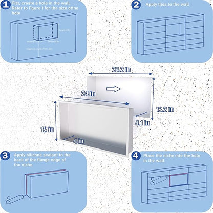 No Tile Needed Shower Niche for Shower Room Storage,Recessed Wall Niche Insert,Stainless Steel 304 (Brush, 12 * 24 in)