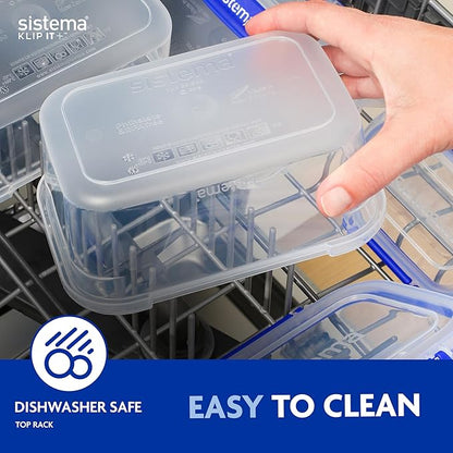 Sistema KLIP IT PLUS Food Storage Containers | 3.35 L | Leak-Proof, Stackable & Airtight Fridge/Freezer Containers with Lids | BPA-Free Plastic | Blue Clips | 3 Count