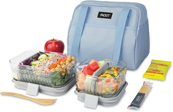 PackIt® Freezable Hampton Lunch Bag, Sky Blue, Built with EcoFreeze® Technology, Collapsible, Reusable, Zip Closure with Front Pocket and Shoulder Straps, Designed for Fresh Office Lunches