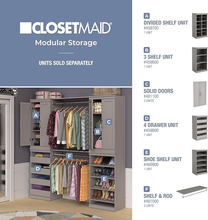 ClosetMaid Modular Storage Shelf Unit with Angled Shoe Shelves, Taupe
