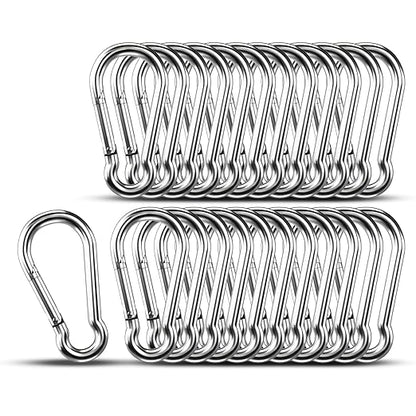 Small Carabiner Clip Hooks, 25pcs 1.57 inch Carabiners Heavy Duty, 304 Stainless Steel Spring Snap Hook Fits Camping Hiking, Metal Clips for Rope Chain Keys Rings