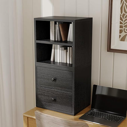 FUSUNBAO DIY Cube Storage Organizer Stackable Cubes for Home Books Clothes Toy -Modular Cubby Storage System-Office Cubical-Bookcase Closet (Black, 1 Layer Cube)