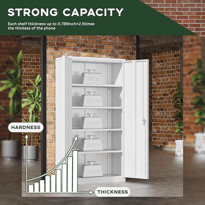 Greenvelly Metal Garage Storage Cabinet with Doors and Adjustable Shelves,72" Steel Lockable File Cabinet for Home Office,Garage,School(White,36" W x 18" D)