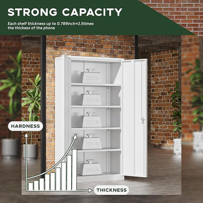 Greenvelly Metal Garage Storage Cabinet with Doors and Adjustable Shelves,72" Steel Lockable File Cabinet for Home Office,Garage,School(White,36" W x 18" D)