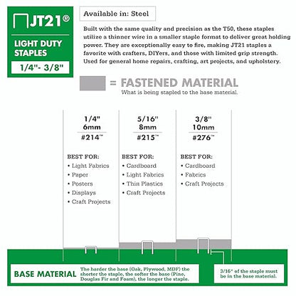 Arrow 276 JT21 Thin Wire Staples for Staple Guns and Staplers, Use for Upholstery, Crafts, General Repairs, 3/8-Inch Leg Length, 7/16-Inch Crown Width, 1000-Pack