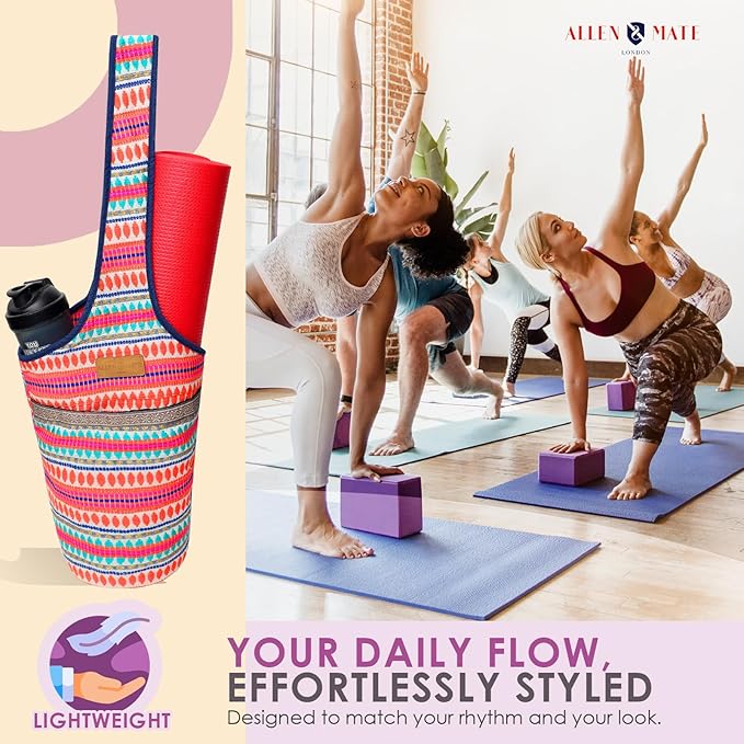 ALLEN & MATE 100% Cotton Yoga Mat Bag for Women and Men, Large Pocket with Zipper Storage, Shoulder Strap Carrier for Yoga and Pilates Mats