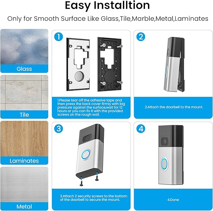 No-Drill Adhesive Doorbell Mount Compatible with Ring Video Doorbell (2nd Generation - 2020 Release), Door Mounting Holder Bracket Accessories for Apartments Office Houses (2Pack)