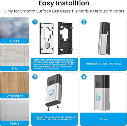 No-Drill Adhesive Doorbell Mount Compatible with Ring Video Doorbell (2nd Generation - 2020 Release), Door Mounting Holder Bracket Accessories for Apartments Office Houses (2Pack)